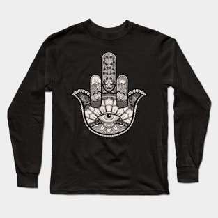 Ornate Middle Finger Hamsa Hand (on back) Long Sleeve T-Shirt